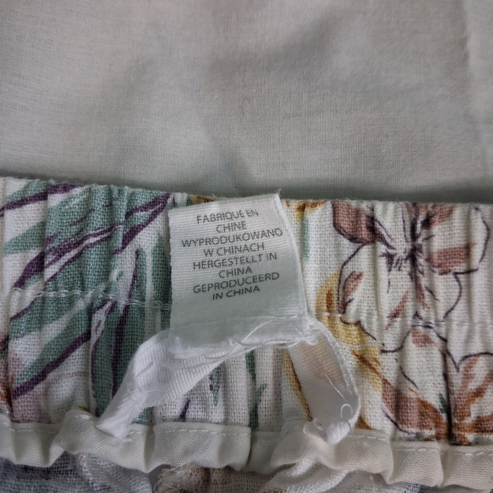 C&C California Tropical‎ Floral Linen Blend Shorts High Waist Tie Belt White 10 - Picture 12 of 12